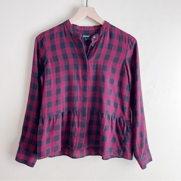 Madewell Lakeside Peplum Shirt in Buffalo Check Red Black, Size XS - Picture 2 of 13